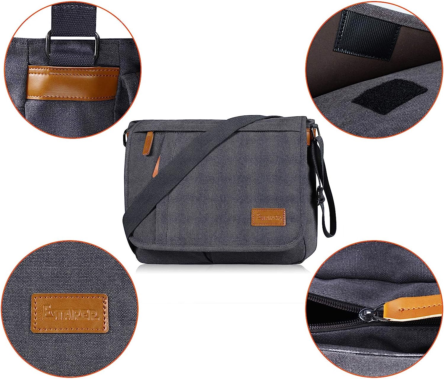Estarer Messenger Bags for Men Women,13-14 Inch Laptop Water Resistant Shoulder Crossbody Bookbag Canvas Satchel - Image 5